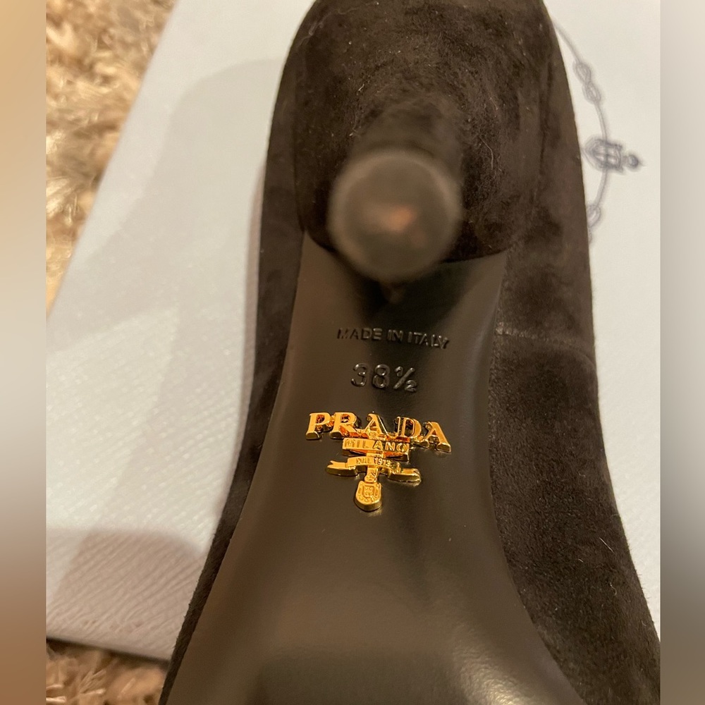 Prada Black suede 4” heel shoes with golden balls decor, size 38.5 - Picture 8 of 14